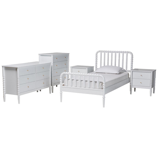 Baxton Studio - Lucera Twin Bedroom Set in White - MG0110-4-White-Twin 5PC Bedroom Set view 1