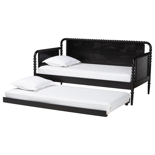 Baxton Studio - Lucera Twin Size Daybed with Trundle in Black - MG0110-4-Black-Daybed/T view 2