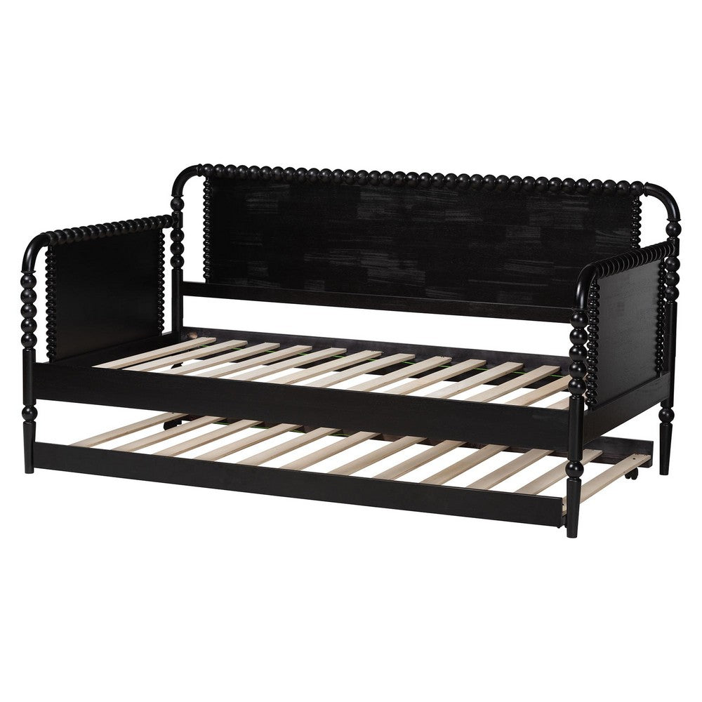 Baxton Studio - Lucera Twin Size Daybed with Trundle in Black - MG0110-4-Black-Daybed/T view 4