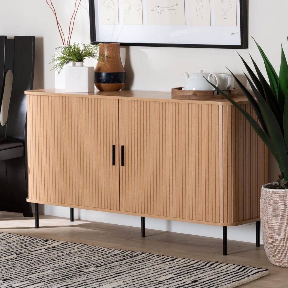 Baxton Studio - Lucia Sideboard in Light Oak/Black - LC23005-Tan-Sideboard view 8