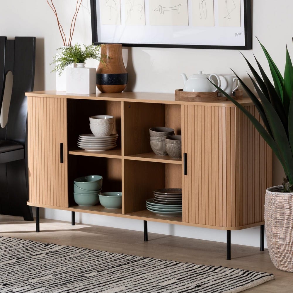 Baxton Studio - Lucia Sideboard in Light Oak/Black - LC23005-Tan-Sideboard view 9