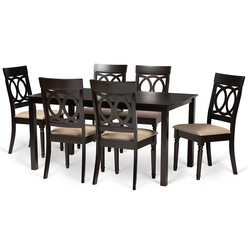Baxton Studio - Lucie Dining Set in Sand/dark brown - RH333C-Sand/Dark Brown-7PC Dining Set view 1