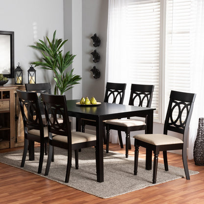 Baxton Studio - Lucie Dining Set in Sand/dark brown - RH333C-Sand/Dark Brown-7PC Dining Set view 7