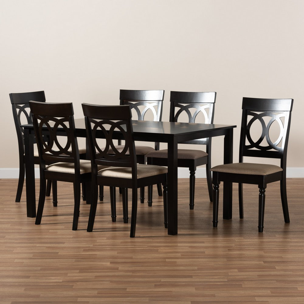 Baxton Studio - Lucie Dining Set in Sand/dark brown - RH333C-Sand/Dark Brown-7PC Dining Set view 8