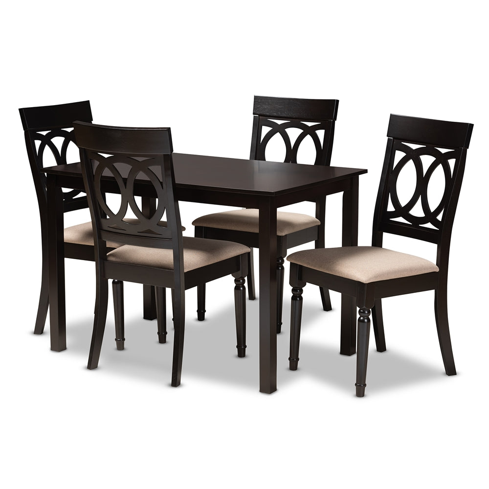 Baxton Studio - Lucie Dining Set in Sand/Espresso - RH333C-Sand/Dark Brown-5PC Dining Set view 1