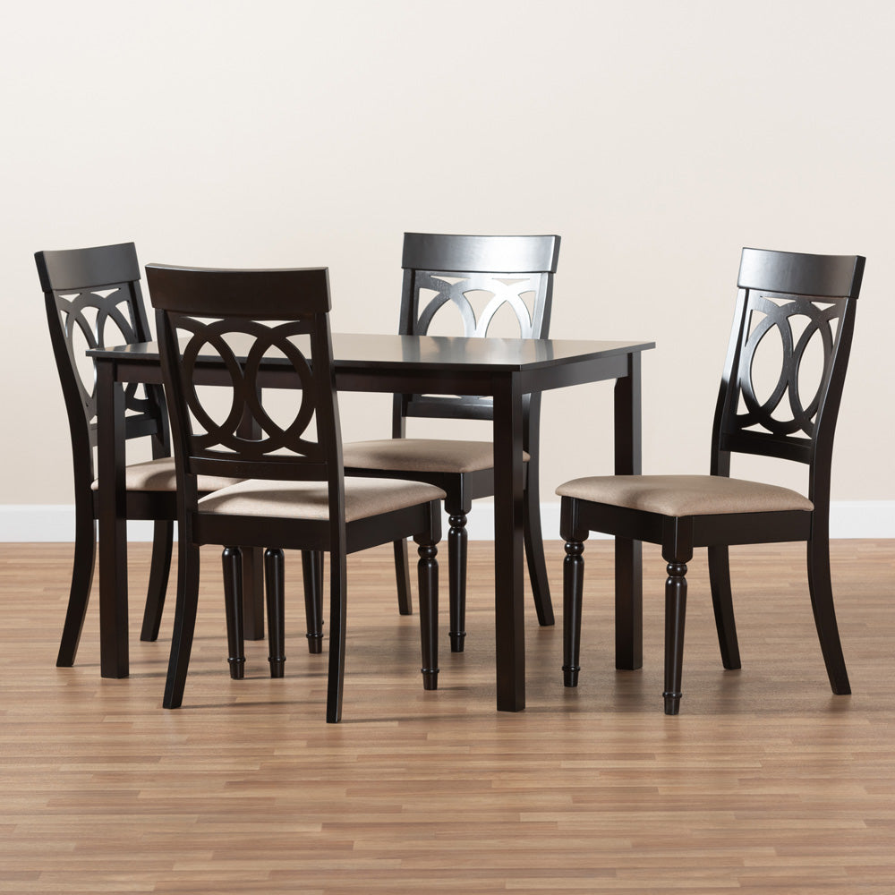 Baxton Studio - Lucie Dining Set in Sand/Espresso - RH333C-Sand/Dark Brown-5PC Dining Set view 5
