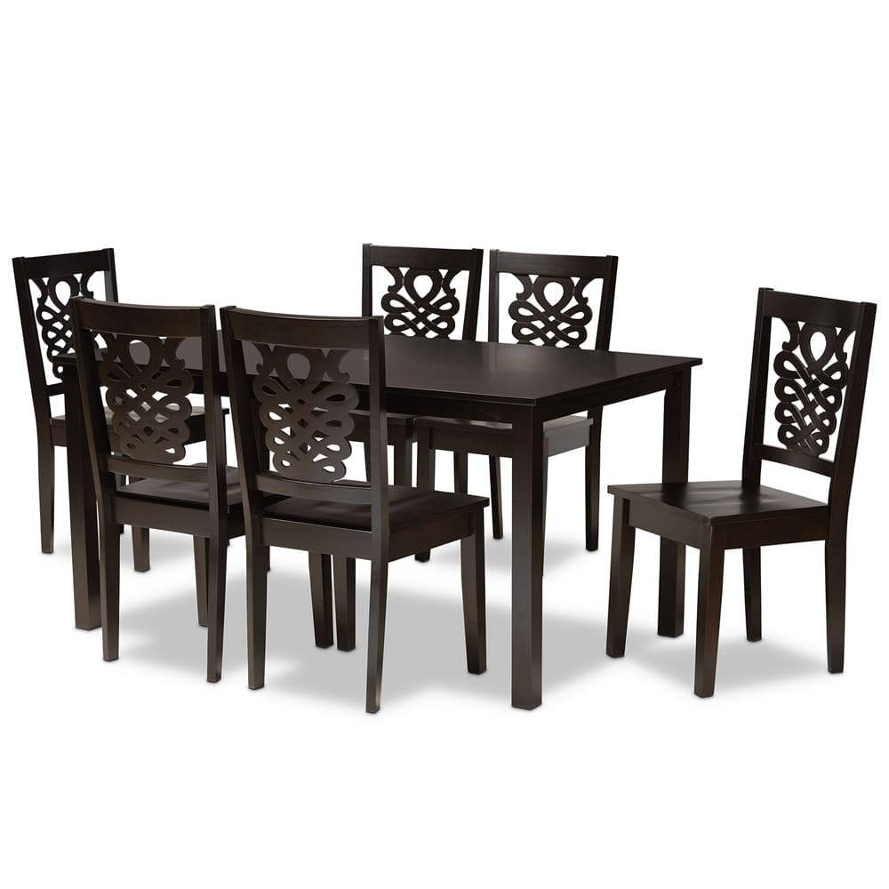 Baxton Studio - Luisa Dining Set in Dark Brown - Luisa-Dark Brown-7PC Dining Set view 1