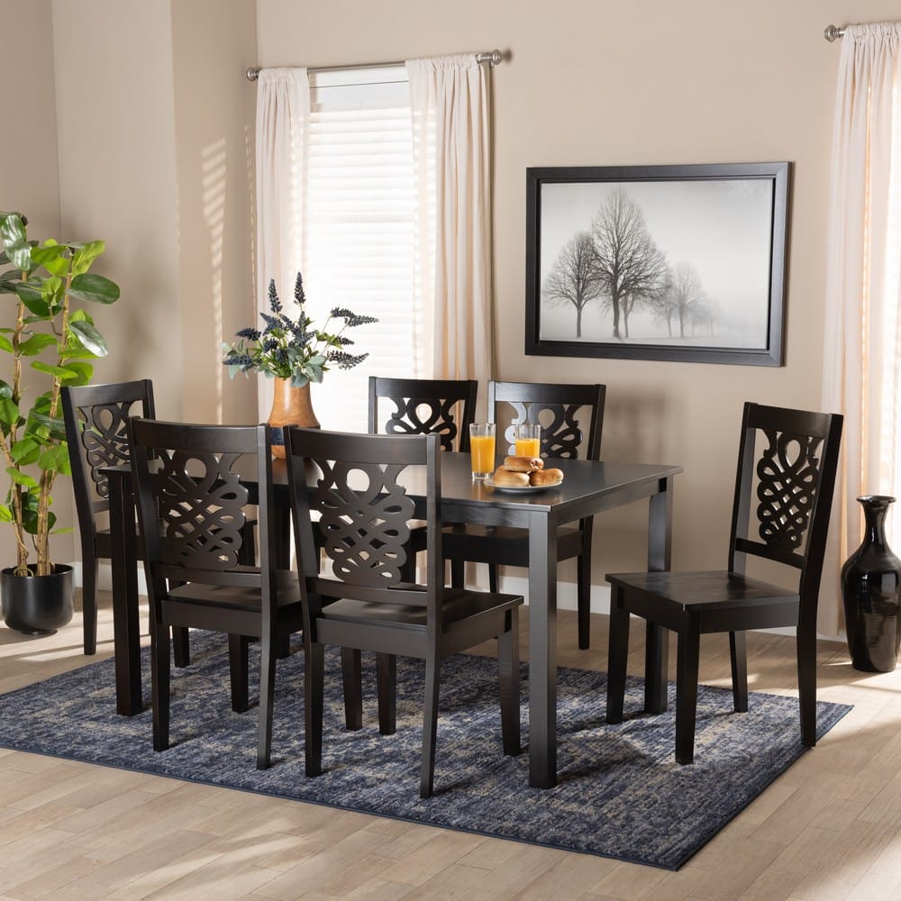Baxton Studio - Luisa Dining Set in Dark Brown - Luisa-Dark Brown-7PC Dining Set view 11