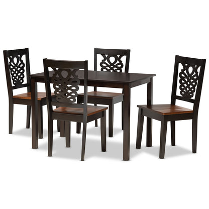 Baxton Studio - Luisa Dining Set in Dark Brown/Walnut Brown - Luisa-Dark Brown/Walnut-5PC Dining Set view 1