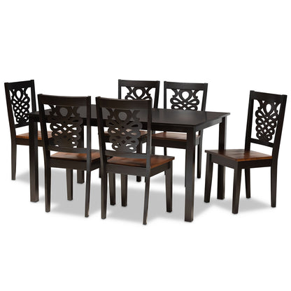 Baxton Studio - Luisa Dining Set in Dark Brown/Walnut Brown - Luisa-Dark Brown/Walnut-7PC Dining Set view 1
