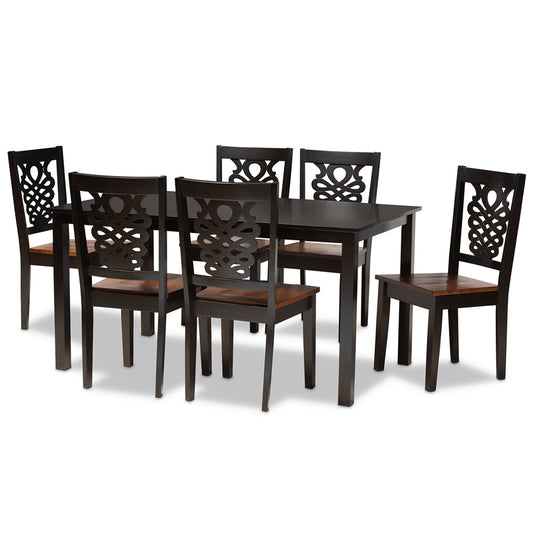 Baxton Studio - Luisa Dining Set in Dark Brown/Walnut Brown - Luisa-Dark Brown/Walnut-7PC Dining Set view 1