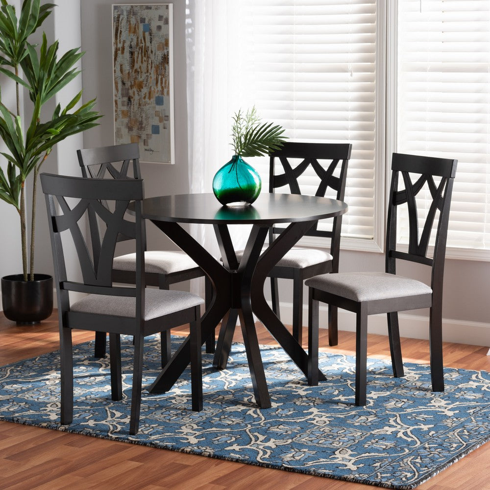 Baxton Studio - Luise Dining Set in Grey/Dark Brown - Luise-Grey/Dark Brown-5PC Dining Set view 8