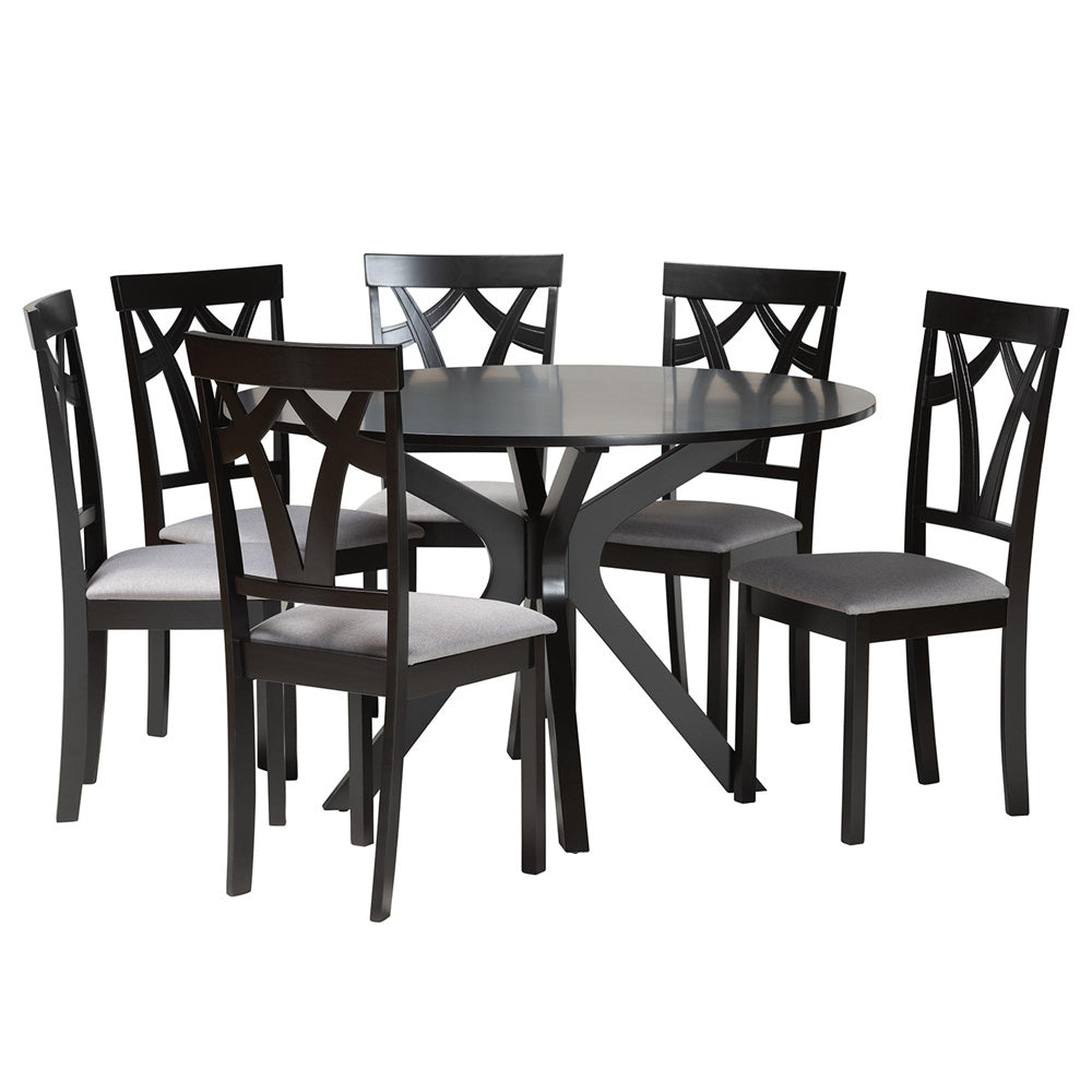 Baxton Studio - Luise Dining Set in Grey/Dark Brown - Luise-Grey/Dark Brown-7PC Dining Set view 1