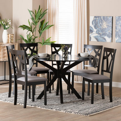 Baxton Studio - Luise Dining Set in Grey/Dark Brown - Luise-Grey/Dark Brown-7PC Dining Set view 8