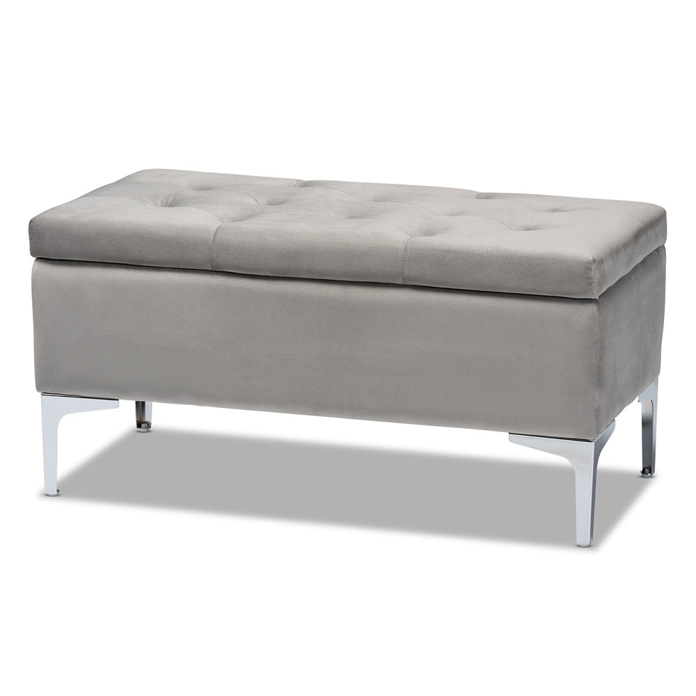 Baxton Studio - Mabel Ottoman in Grey/Silver - WS-20093-Grey Velvet/Silver-Otto view 1