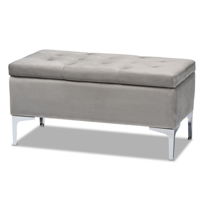 Baxton Studio - Mabel Ottoman in Grey/Silver - WS-20093-Grey Velvet/Silver-Otto view 1
