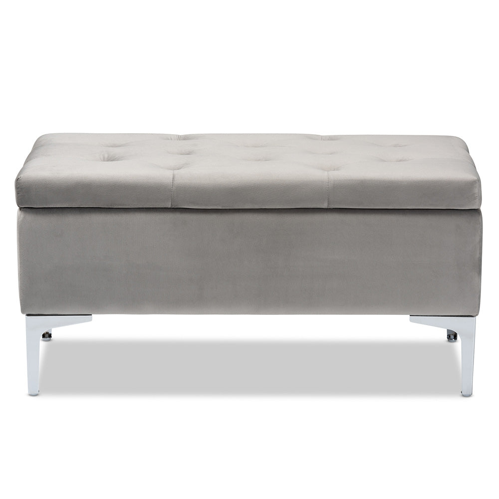 Baxton Studio - Mabel Ottoman in Grey/Silver - WS-20093-Grey Velvet/Silver-Otto view 3