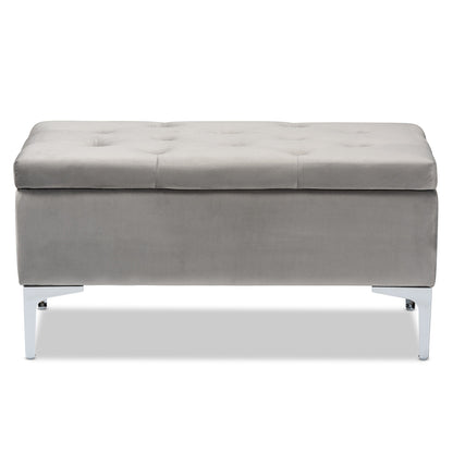Baxton Studio - Mabel Ottoman in Grey/Silver - WS-20093-Grey Velvet/Silver-Otto view 3