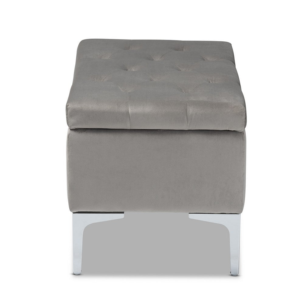 Baxton Studio - Mabel Ottoman in Grey/Silver - WS-20093-Grey Velvet/Silver-Otto view 4