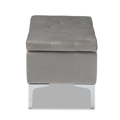 Baxton Studio - Mabel Ottoman in Grey/Silver - WS-20093-Grey Velvet/Silver-Otto view 4