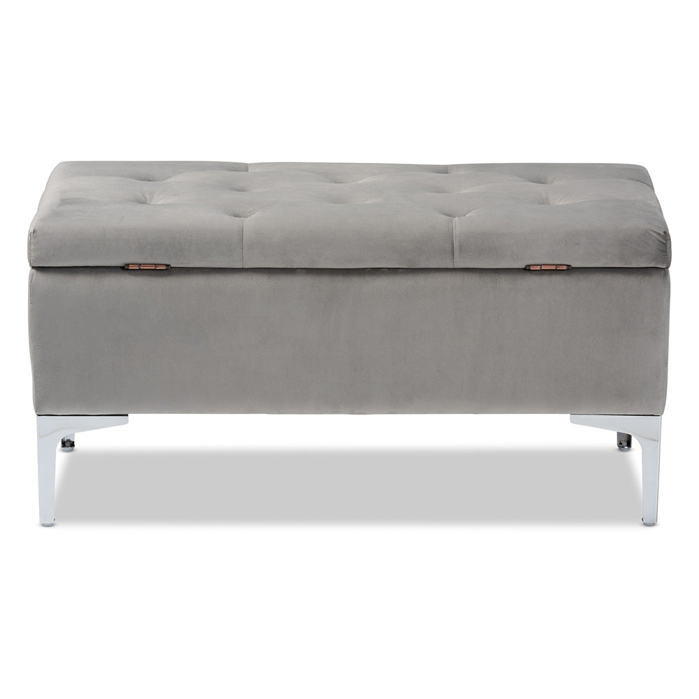 Baxton Studio - Mabel Ottoman in Grey/Silver - WS-20093-Grey Velvet/Silver-Otto view 5