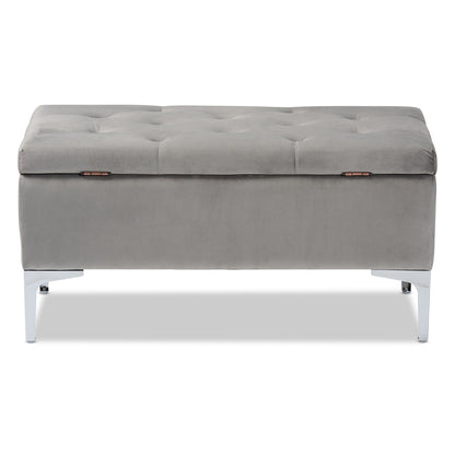 Baxton Studio - Mabel Ottoman in Grey/Silver - WS-20093-Grey Velvet/Silver-Otto view 5