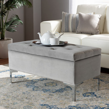 Baxton Studio - Mabel Ottoman in Grey/Silver - WS-20093-Grey Velvet/Silver-Otto view 8