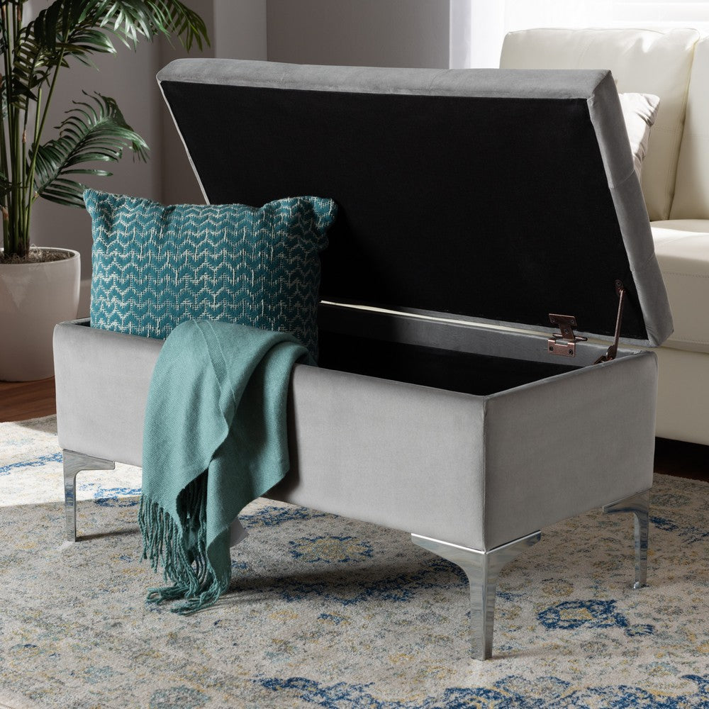 Baxton Studio - Mabel Ottoman in Grey/Silver - WS-20093-Grey Velvet/Silver-Otto view 9