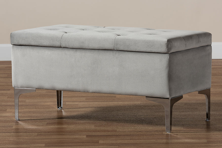 Baxton Studio - Mabel Ottoman in Grey/Silver - WS-20093-Grey Velvet/Silver-Otto view 10
