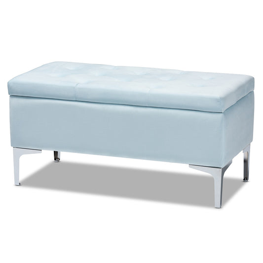 Baxton Studio - Mabel Ottoman in Light Blue/Silver - WS-20093-Light Blue Velvet/Silver-Otto view 1