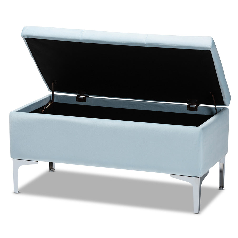 Baxton Studio - Mabel Ottoman in Light Blue/Silver - WS-20093-Light Blue Velvet/Silver-Otto view 2