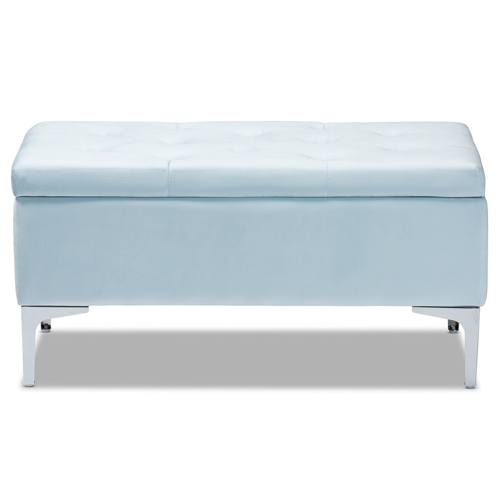 Baxton Studio - Mabel Ottoman in Light Blue/Silver - WS-20093-Light Blue Velvet/Silver-Otto view 3