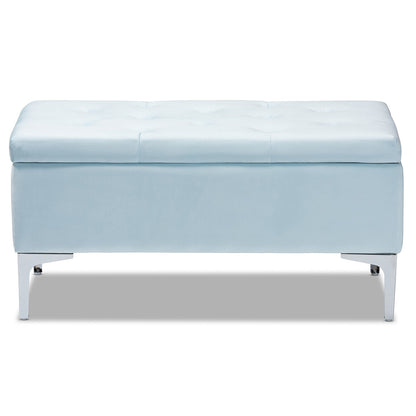 Baxton Studio - Mabel Ottoman in Light Blue/Silver - WS-20093-Light Blue Velvet/Silver-Otto view 3