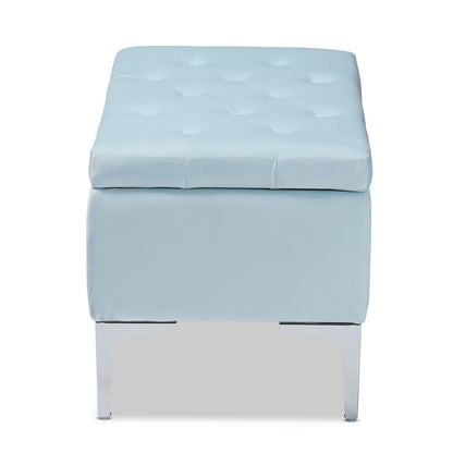 Baxton Studio - Mabel Ottoman in Light Blue/Silver - WS-20093-Light Blue Velvet/Silver-Otto view 4