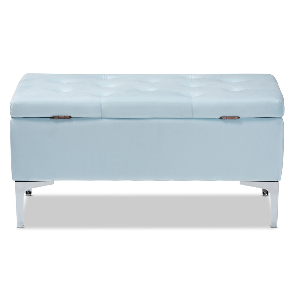 Baxton Studio - Mabel Ottoman in Light Blue/Silver - WS-20093-Light Blue Velvet/Silver-Otto view 5