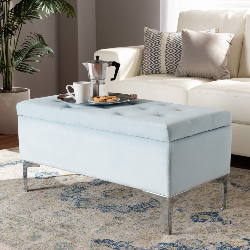 Baxton Studio - Mabel Ottoman in Light Blue/Silver - WS-20093-Light Blue Velvet/Silver-Otto view 8
