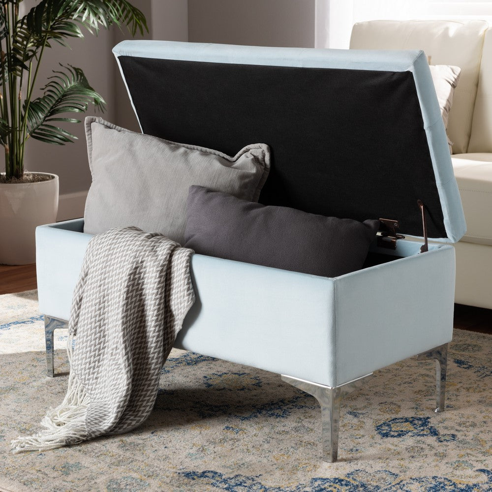 Baxton Studio - Mabel Ottoman in Light Blue/Silver - WS-20093-Light Blue Velvet/Silver-Otto view 9