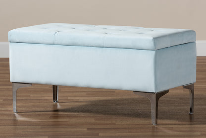 Baxton Studio - Mabel Ottoman in Light Blue/Silver - WS-20093-Light Blue Velvet/Silver-Otto view 10