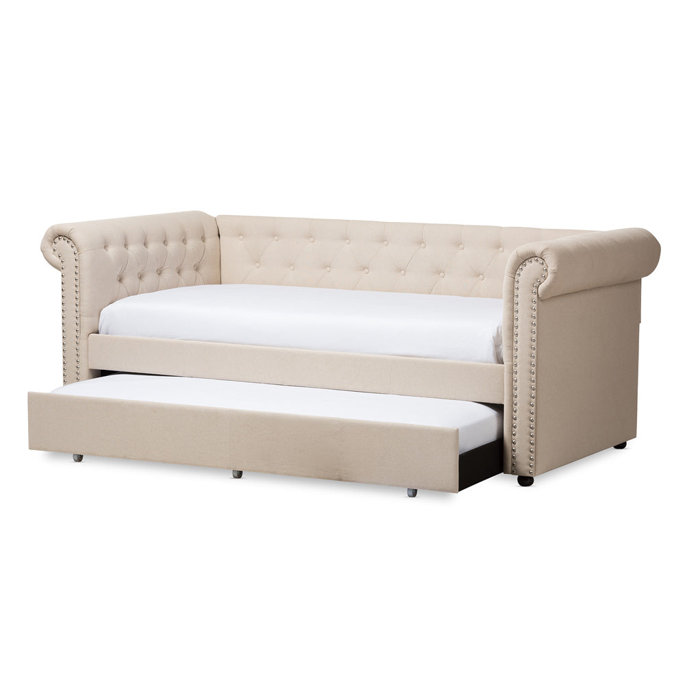 Baxton Studio - Mabelle Daybed in Light Beige - Ashley-Beige-Daybed view 2
