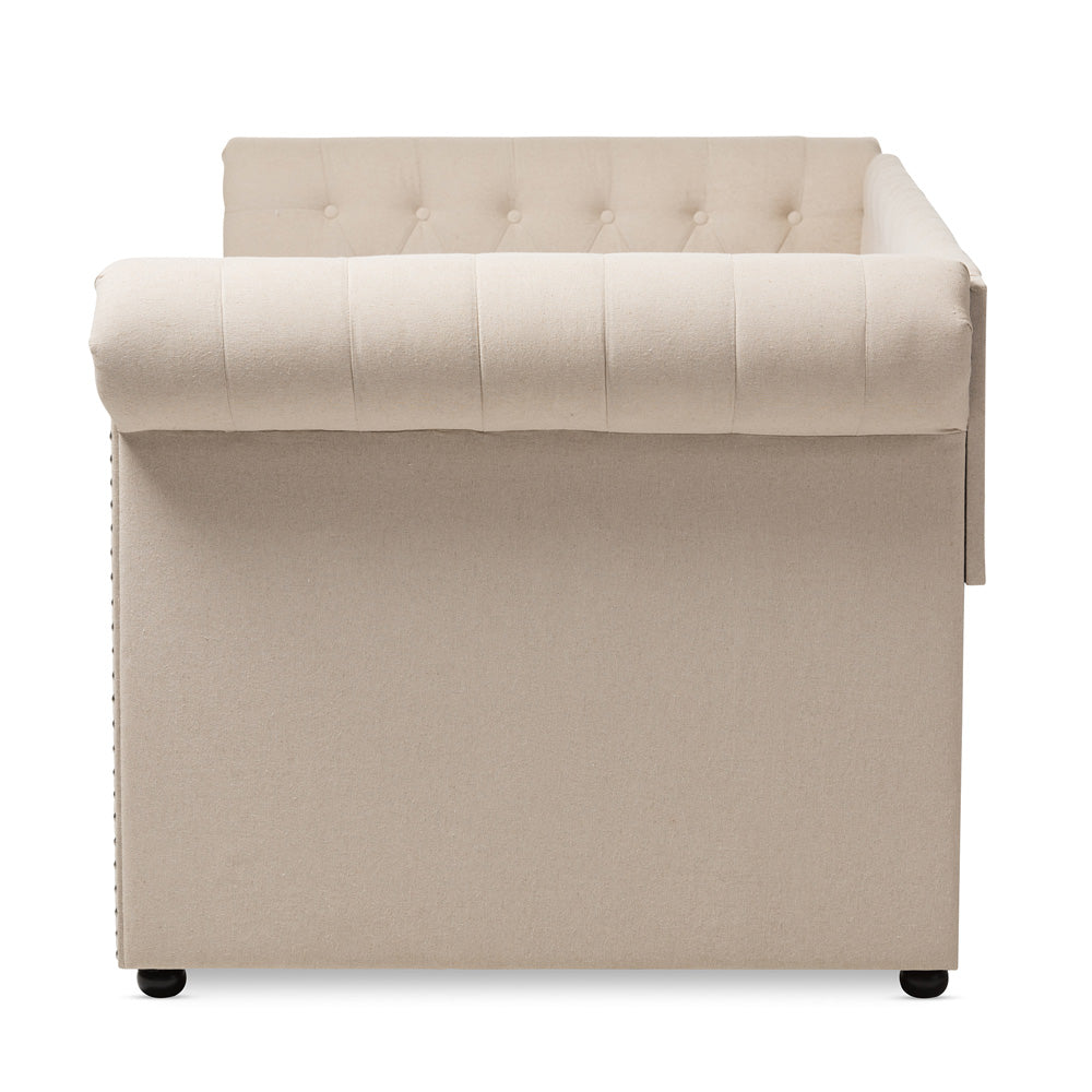 Baxton Studio - Mabelle Daybed in Light Beige - Ashley-Beige-Daybed view 3