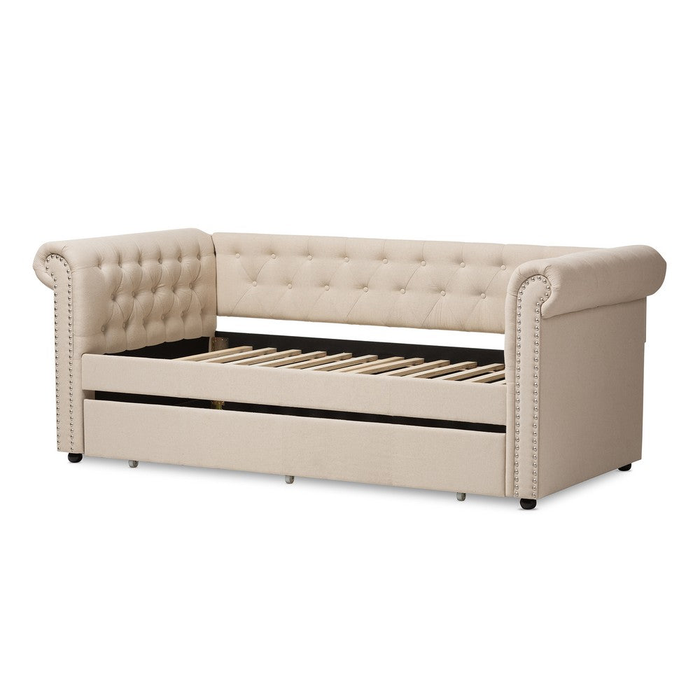 Baxton Studio - Mabelle Daybed in Light Beige - Ashley-Beige-Daybed view 4