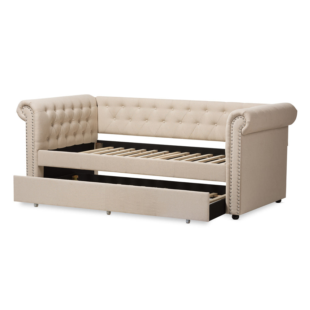 Baxton Studio - Mabelle Daybed in Light Beige - Ashley-Beige-Daybed view 5