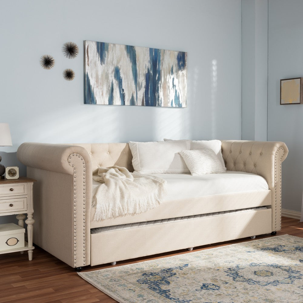 Baxton Studio - Mabelle Daybed in Light Beige - Ashley-Beige-Daybed view 9