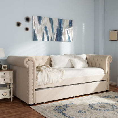 Baxton Studio - Mabelle Daybed in Light Beige - Ashley-Beige-Daybed view 9