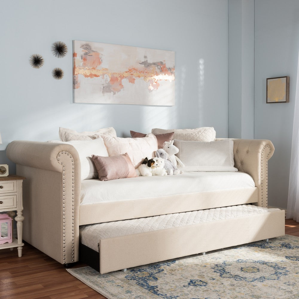Baxton Studio - Mabelle Daybed in Light Beige - Ashley-Beige-Daybed view 10