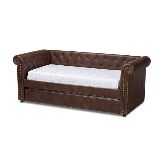 Baxton Studio - Mabelle Twin Size Daybed with Trundle in Brown - Ashley-Brown-Daybed view 1