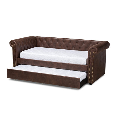 Baxton Studio - Mabelle Twin Size Daybed with Trundle in Brown - Ashley-Brown-Daybed view 2