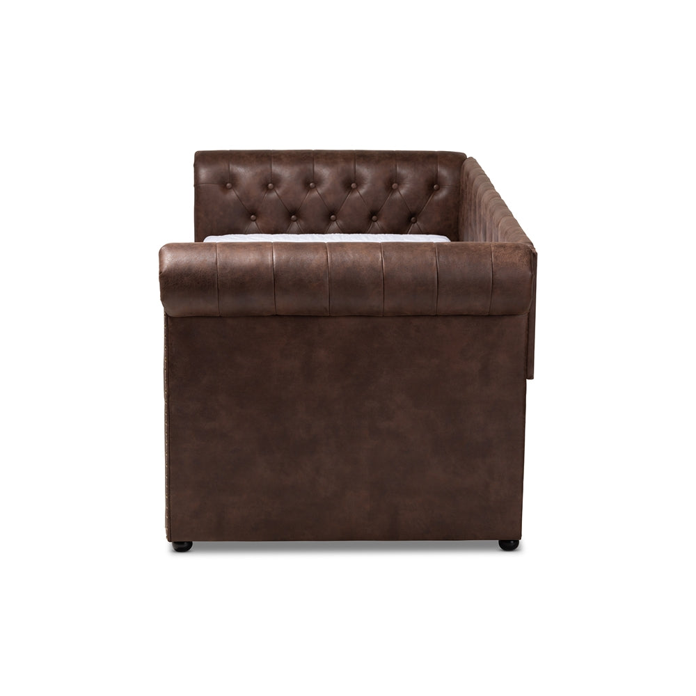 Baxton Studio - Mabelle Twin Size Daybed with Trundle in Brown - Ashley-Brown-Daybed view 3