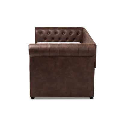 Baxton Studio - Mabelle Twin Size Daybed with Trundle in Brown - Ashley-Brown-Daybed view 3