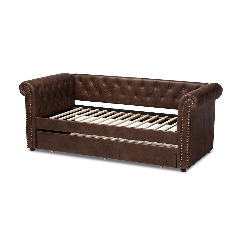Baxton Studio - Mabelle Twin Size Daybed with Trundle in Brown - Ashley-Brown-Daybed view 4